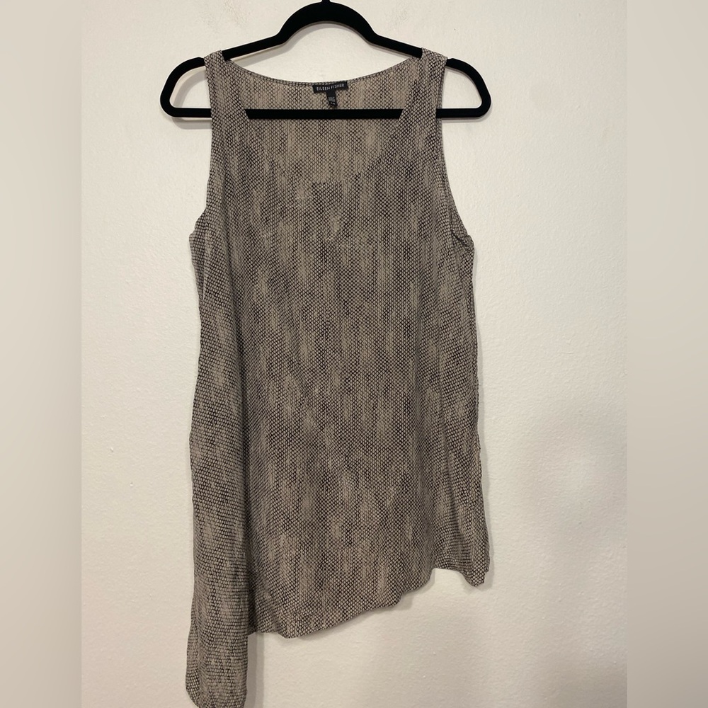 Eileen Fisher 100% Silk Crepe De Chine Chainette Printed Asymmetrical size Large - Picture 2 of 5